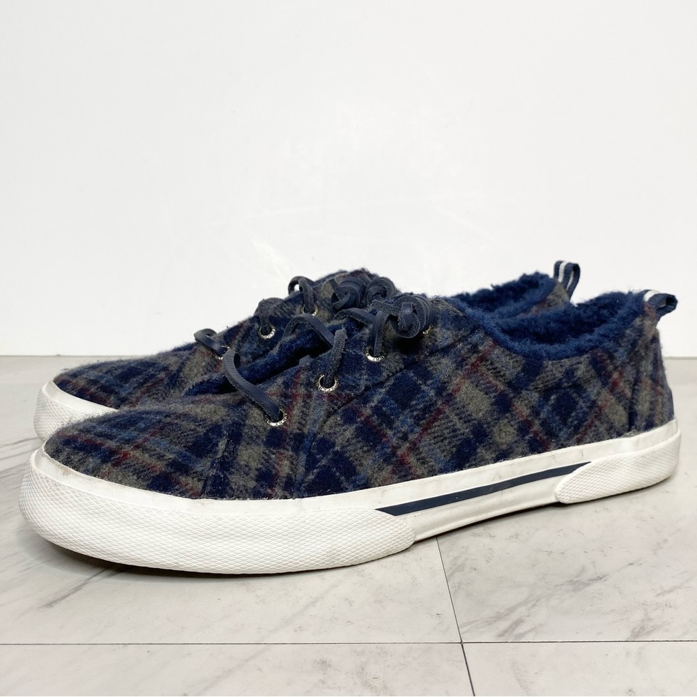 New! Sperry Pier Wave Blue Plaid Slip On Sneaker 9